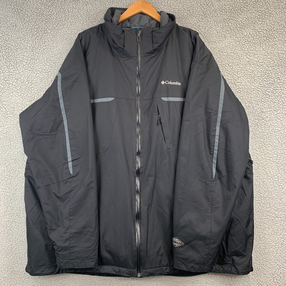 Columbia Omni-Heat Men Alpine Action Ski Jacket Hood Size 4XLT Black Omni Tech